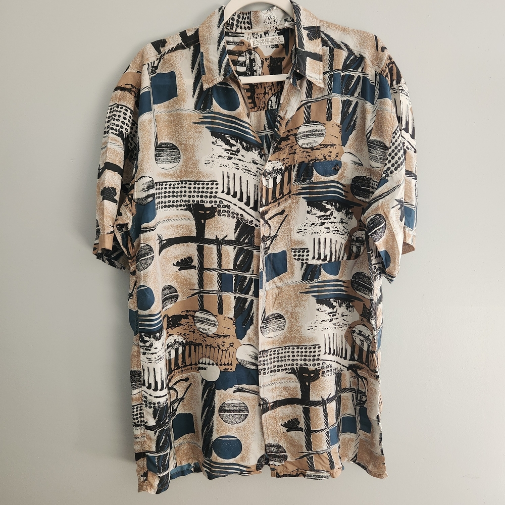 Vintage Expressions World Wide Havana Men's Abstract Print Shirt
